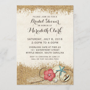 Sandy Beach Hibiscus & Shells Bridal Shower Invite
