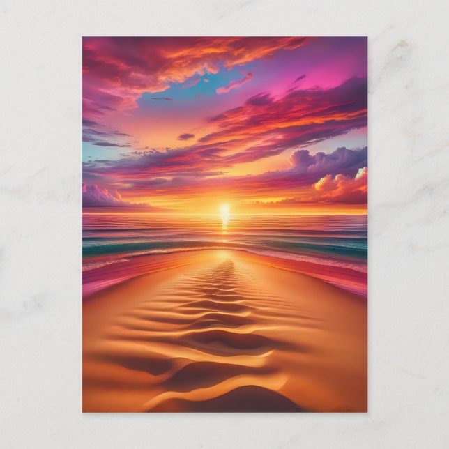Sandy Beach Leading to a Vibrant Sunset Postcard (Front)