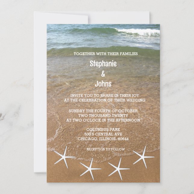 Sandy Beach Ocean Starfish Destination Wedding Invitation (Front)