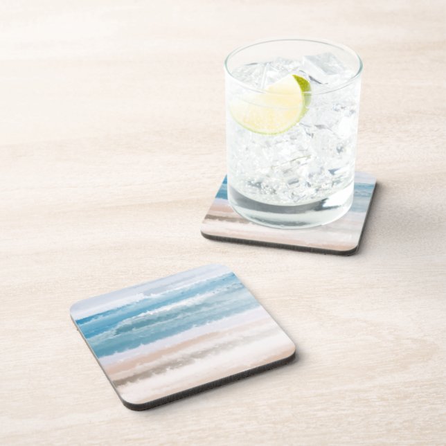 Sandy Beach Ocean Waves Abstract Watercolor  Coaster (Right Side)