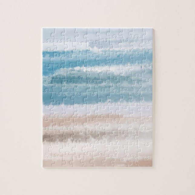 Sandy Beach Ocean Waves Abstract Watercolor  Jigsaw Puzzle (Vertical)