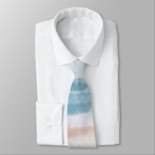Sandy Beach Ocean Waves Abstract Watercolor Tie