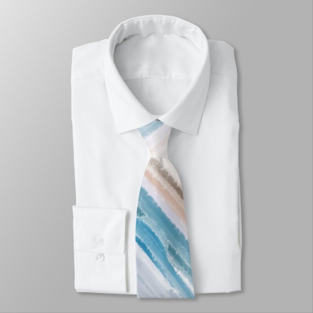 Sandy Beach Ocean Waves Abstract Watercolor Tie (Tied)