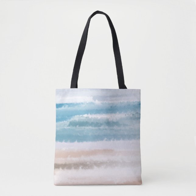 Sandy Beach Ocean Waves Abstract Watercolor Tote Bag (Front)