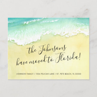 Sandy Beach Ocean Waves Moved to Florida Announcement Postcard