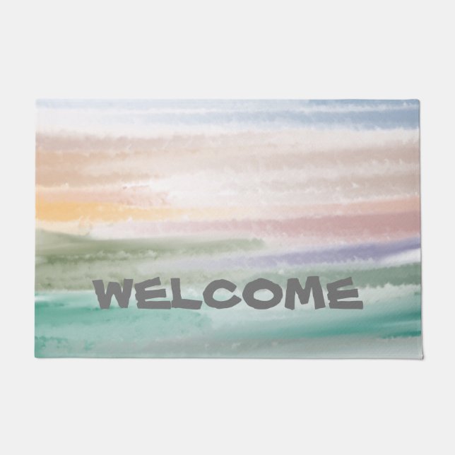 Sandy Beach Ocean Waves Sunset Abstract Watercolor Doormat (Front)