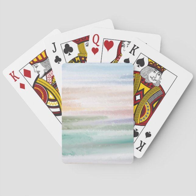 Sandy Beach Ocean Waves Sunset Abstract Watercolor Playing Cards (Back)