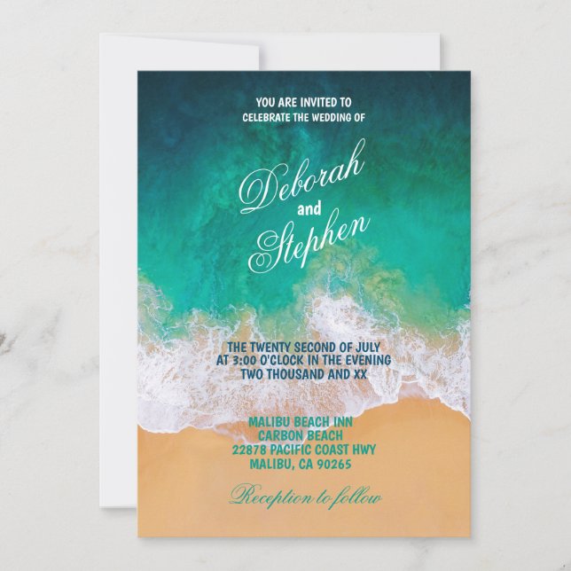 Sandy Beach, Ocean Waves Wedding Invitations (Front)