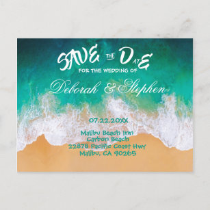 Sandy Beach Ocean Waves Wedding Save the Date Card