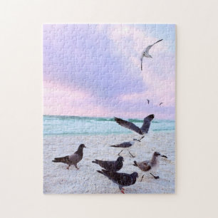 Sandy Beach Party with the Pigeons and Seagulls Jigsaw Puzzle