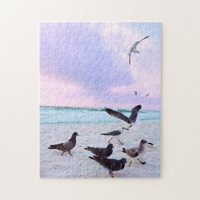 Sandy Beach Party with the Pigeons and Seagulls Jigsaw Puzzle (Vertical)