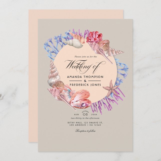 Sandy Beach QR Code RSVP Wedding Invitation (Front/Back)