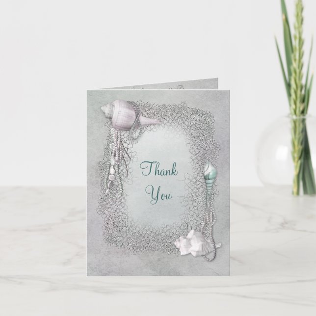 Sandy Beach Seashells Pearls Thank You Cards (Front)