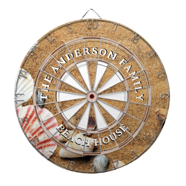 Sandy Beach Shells Family Name Beach House Dartboard (Front)