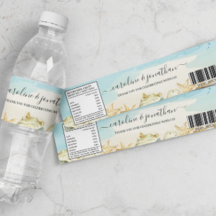 Sandy Beach Shells Nautical Destination Wedding  Water Bottle Label
