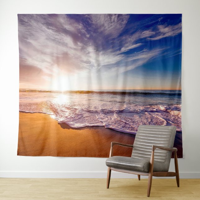 Sandy Beach Shore Ocean Waves Tapestry (In Situ (Horizontal))