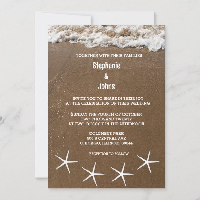 Sandy Beach Starfish Ocean Destination Wedding Invitation (Front)