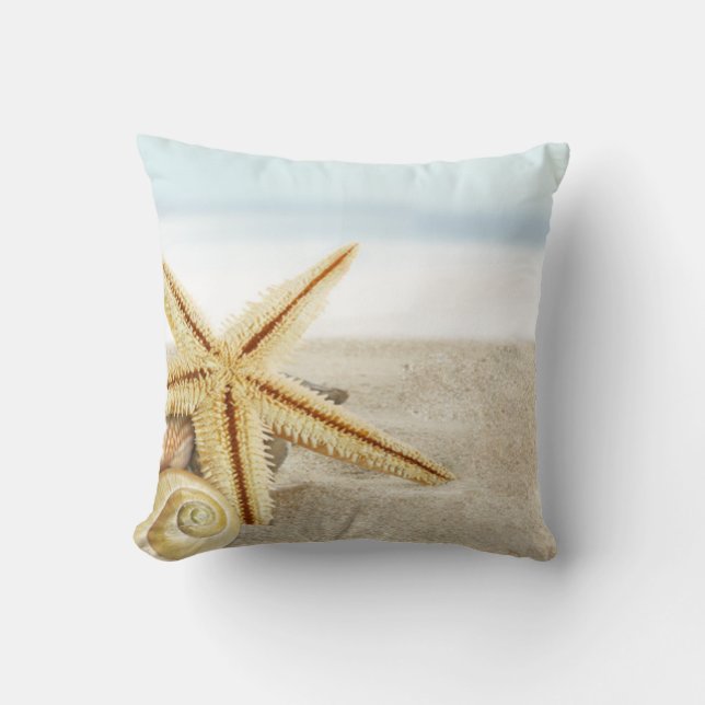Sandy Beach Starfish Seashells Cushion (Front)