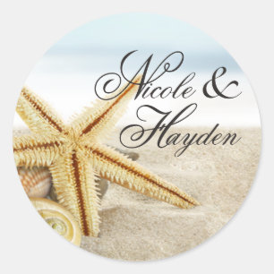 Sandy Beach Starfish Seashells Favour Classic Round Sticker