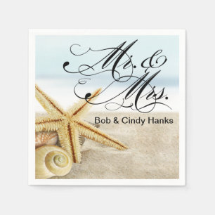 Sandy Beach Starfish Seashells Mr. & Mrs. Napkin