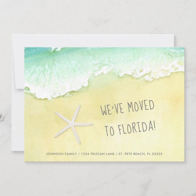 Sandy Beach Starfish We Moved to Florida New Home Announcement (Front)
