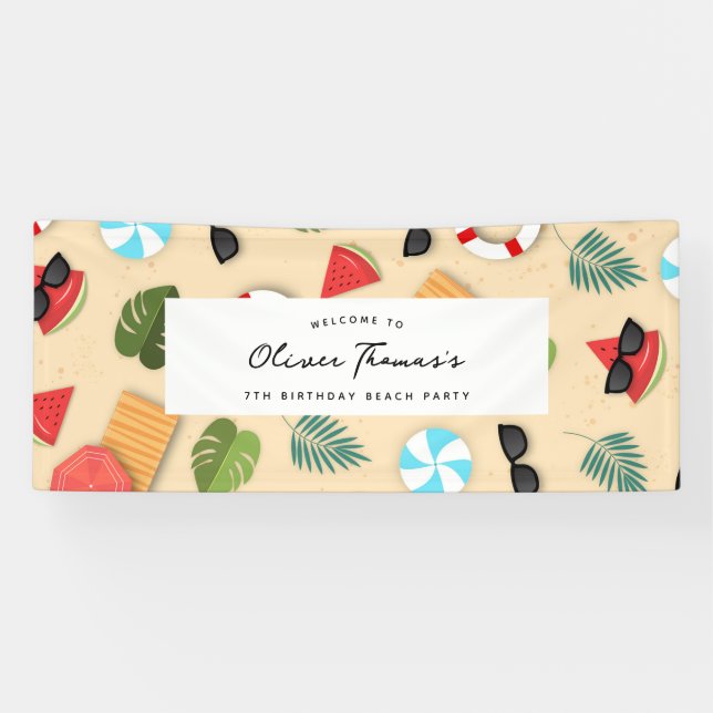 Sandy Beach Summer Birthday Party Welcome Banner (Horizontal)
