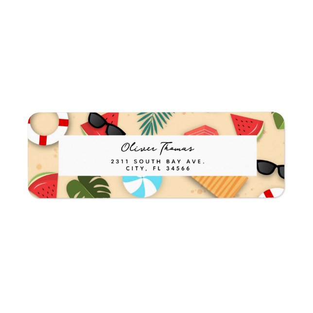Sandy Beach Summer Fun Illustrative Pattern Return Address Label (Front)