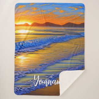 Sandy Beach Sunset Sherpa Blanket