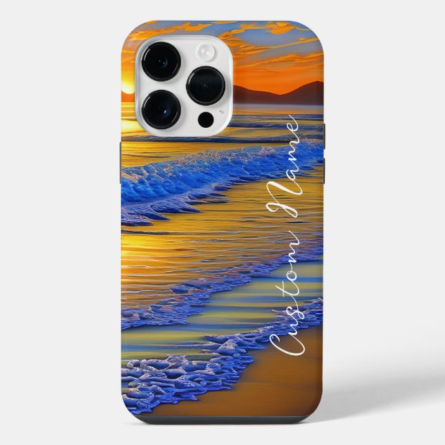 Sandy Beach Sunset with personalised name iPhone Case (Back)