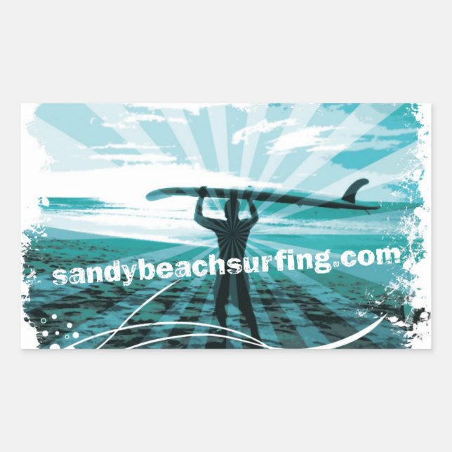 Sandy Beach Surfing Logo Rectangular Sticker (Front)