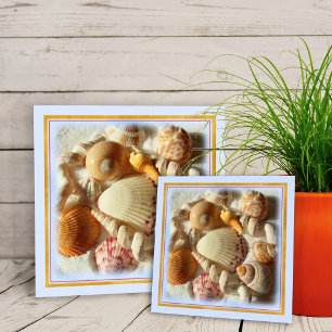 Sandy Beach, Tropical Seashells Ceramic Tile