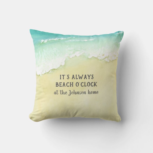 Sandy Beach Tropical Turquoise Ocean Waves Name Cushion (Front)