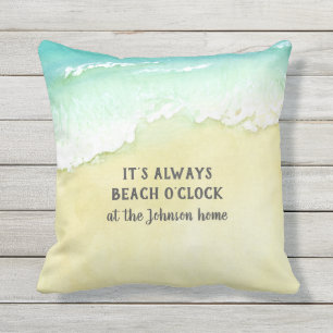 Sandy Beach Tropical Turquoise Ocean Waves Name Cushion