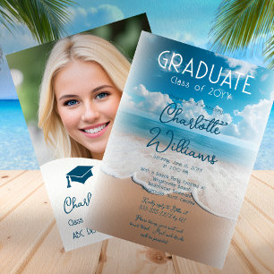 Sandy Beach Waves Graduate Photo Graduation Party Invitation