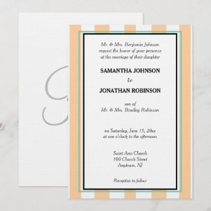 Sandy Beach White Green Cabana Stripes Monogram  Invitation