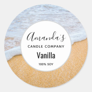 Sandy Beach with Foamy Surf Candle Business Classic Round Sticker