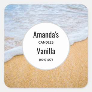 Sandy Beach with Foamy Surf Candle Business Square Sticker