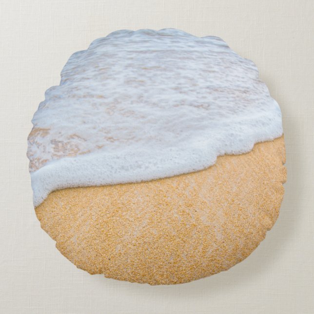 Sandy Beach with Foamy Surf Round Cushion (Front)