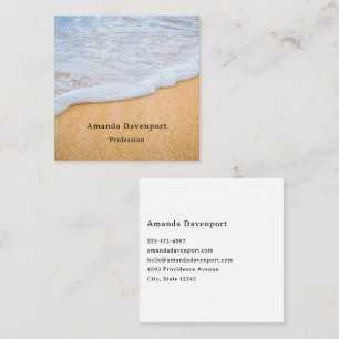 Sandy Beach with Foamy Surf Square Business Card