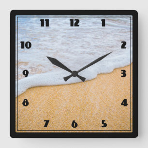 Sandy Beach with Foamy Surf Square Wall Clock