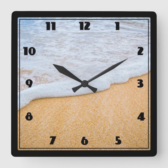 Sandy Beach with Foamy Surf Square Wall Clock (Front)