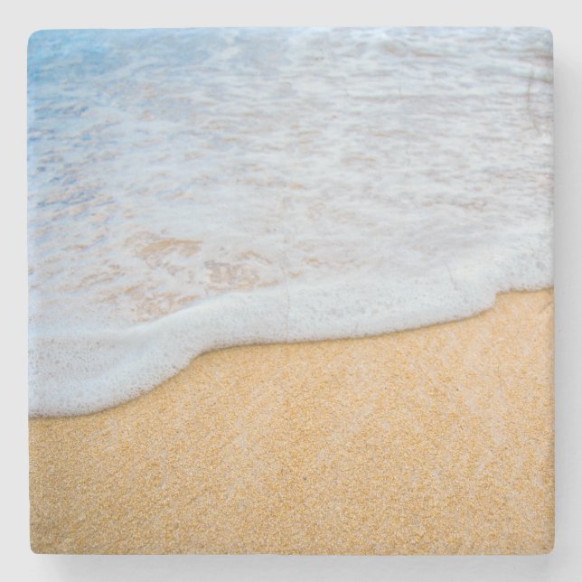 Sandy Beach with Foamy Surf Stone Coaster (Front)