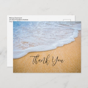 Sandy Beach with Foamy Surf Thank You Postcard