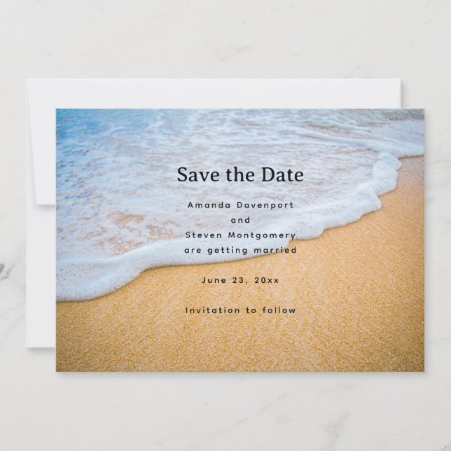 Sandy Beach with Foamy Surf Wedding Save The Date (Front)