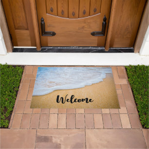 Sandy Beach with Foamy Surf Welcome Doormat