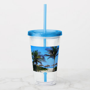 Sandy Beach With Palm Trees and An Ocean View Acrylic Tumbler