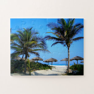Sandy Beach With Palm Trees and An Ocean View Jigsaw Puzzle
