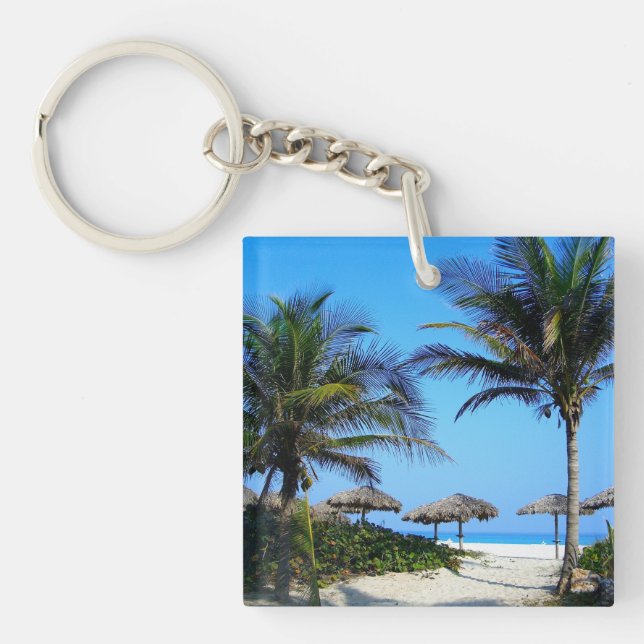 Sandy Beach With Palm Trees and An Ocean View Key Ring (Front)