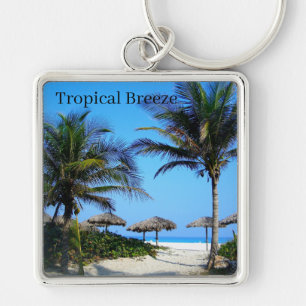 Sandy Beach With Palm Trees and An Ocean View Keyc Key Ring