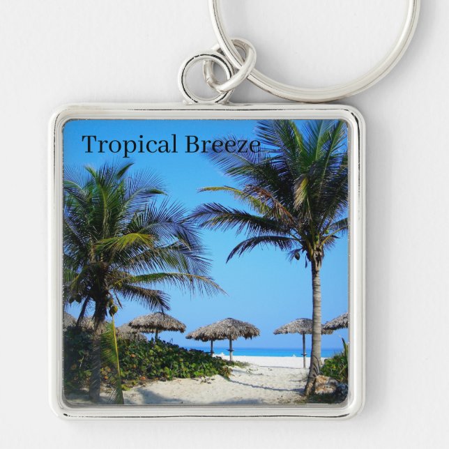 Sandy Beach With Palm Trees and An Ocean View Keyc Key Ring (Front)